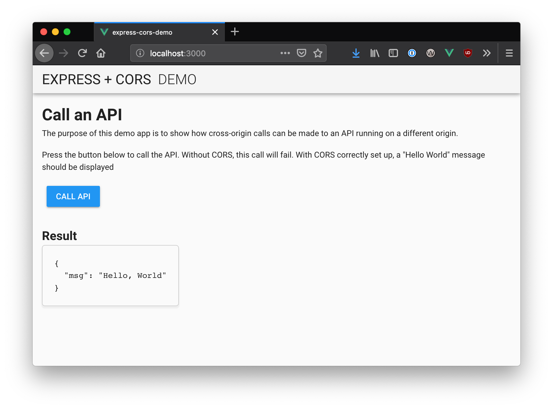 The API call working after adding CORS headers