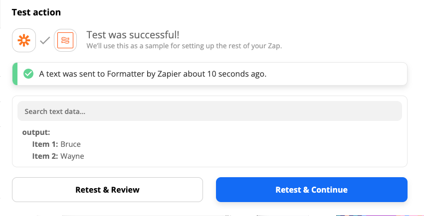 A "Test was successful" message