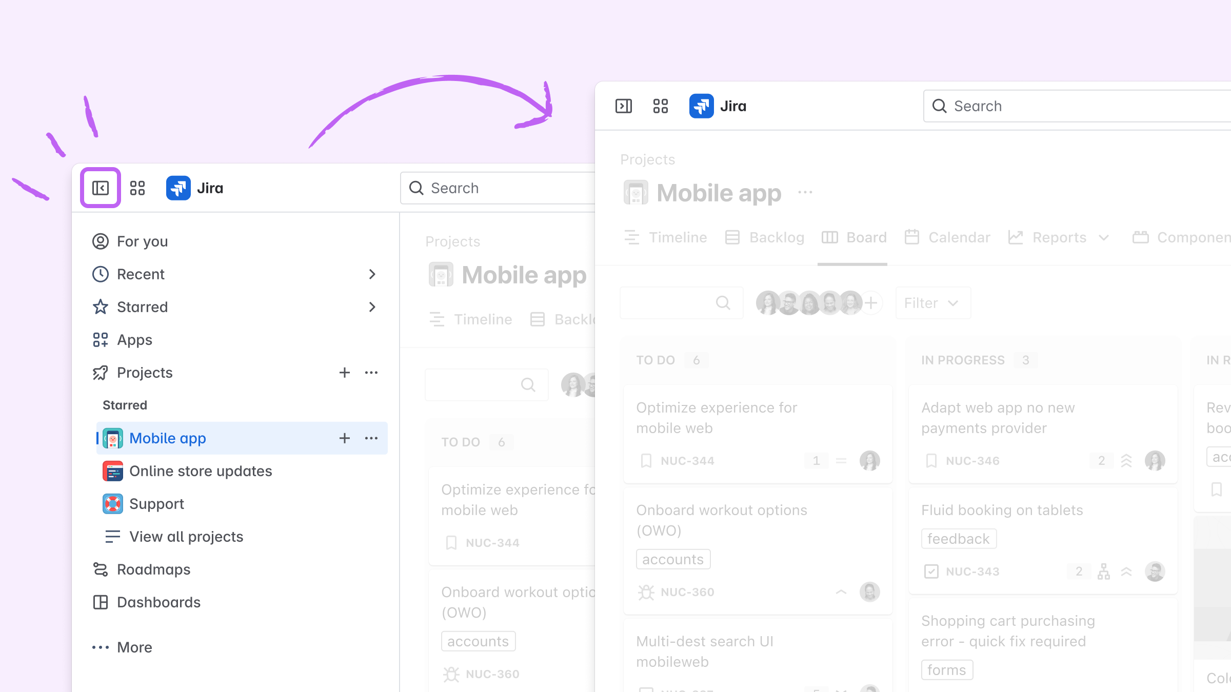 Jira's collapse and expand